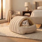 Cama Cueva Térmica de Pana para Gatos y Perros Pequeños – Nido Acolchado Antiansiedad con Cojín Extraíble y Lavable