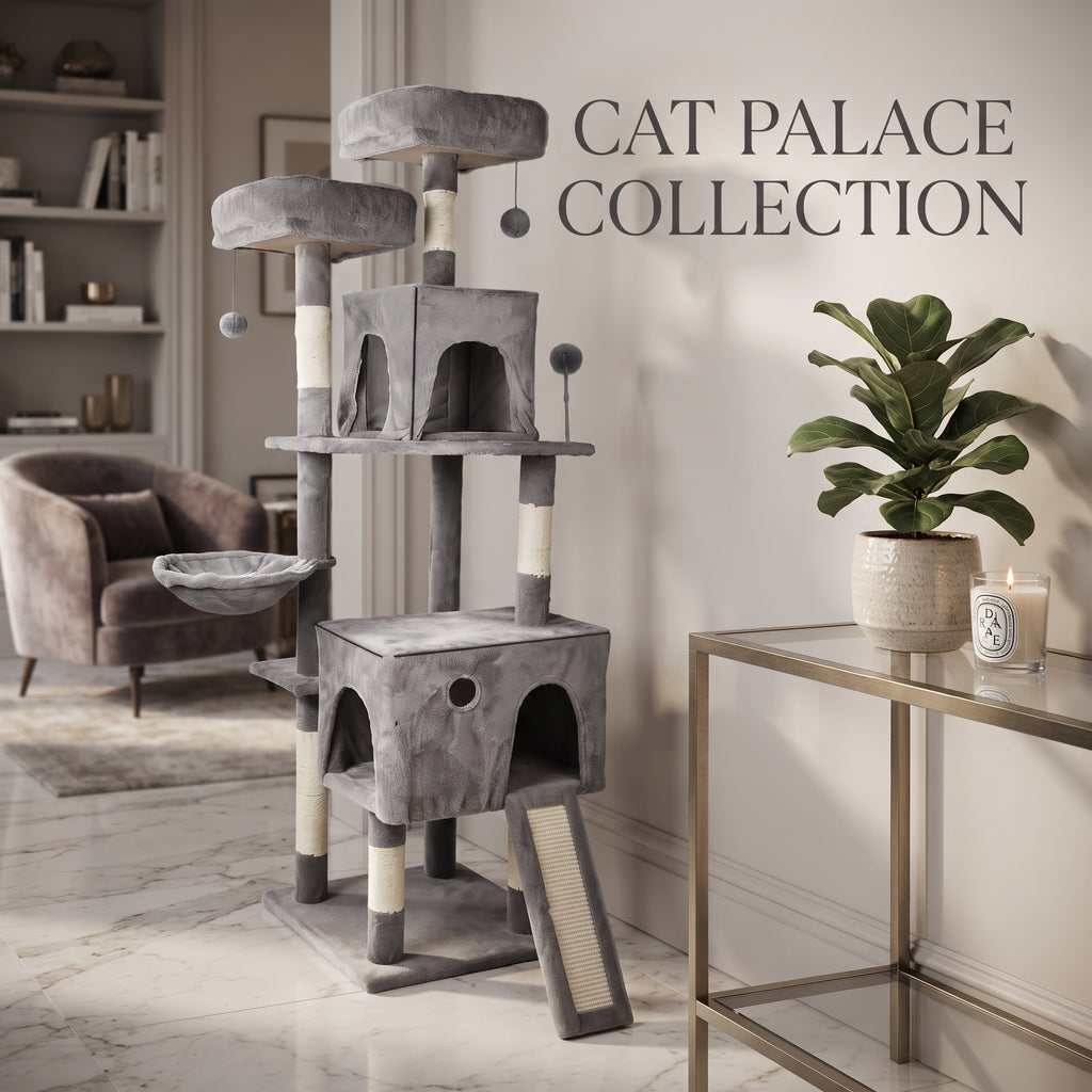 Árbol Rascador Multinivel para Gatos – Torre de Actividades con Cuevas, Hamaca, Escalera de Sisal y Miradores Acolchados