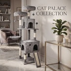 Árbol Rascador Multinivel para Gatos – Torre de Actividades con Cuevas, Hamaca, Escalera de Sisal y Miradores Acolchados