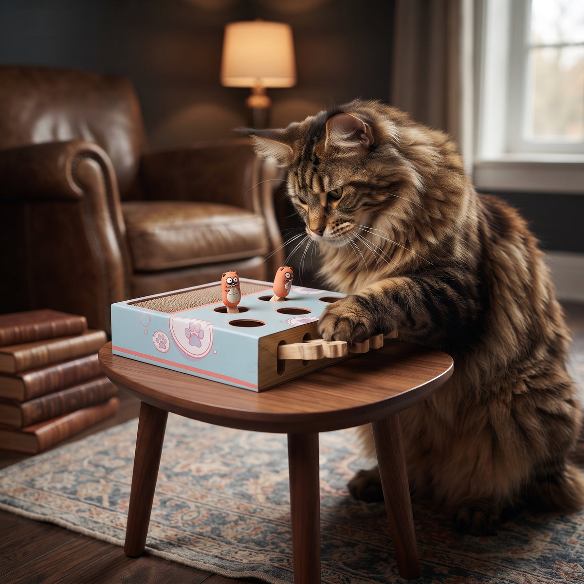 Caja Interactiva 3 en 1 para Gatos | Rascador y Juego de Caza en Madera