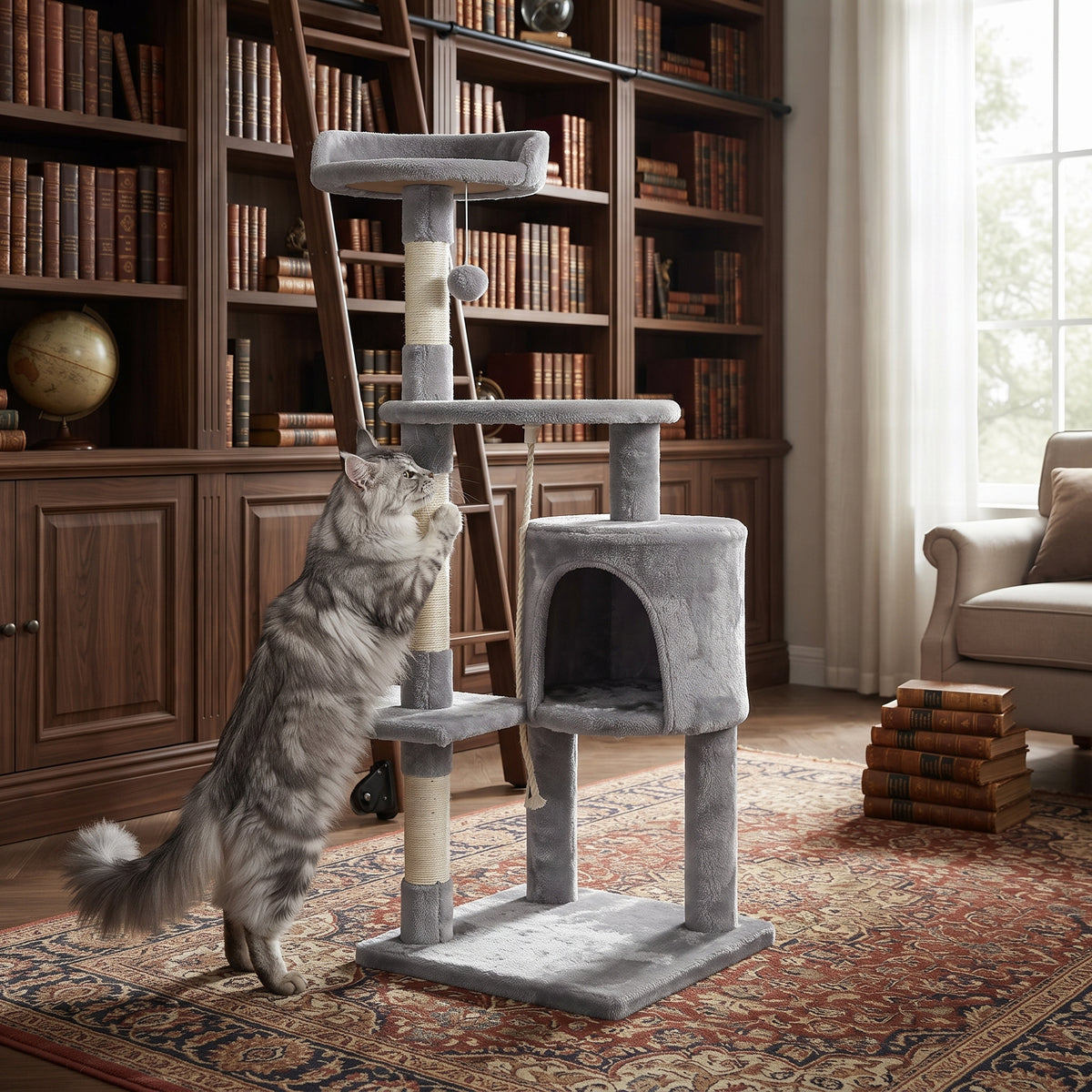 Árbol Rascador Multinivel para Gatos – Torre de Actividades con Cuevas, Hamaca, Escalera de Sisal y Miradores Acolchados