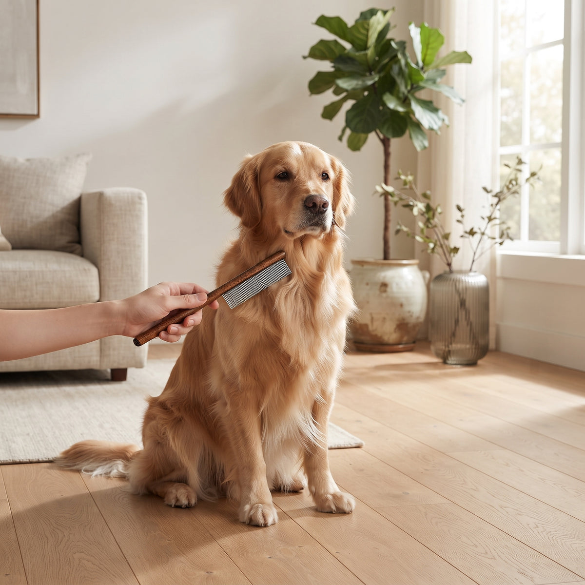 Peine de Acero Inoxidable con Mango de Madera para Mascotas