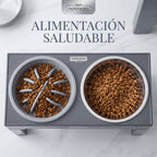 Comedero Elevado Regulable para Perros (5 Alturas) – Estación 3 en 1 con Plato Antivoracidad, Bebedero Antigoteo y Cuenco de Acero Inoxidable