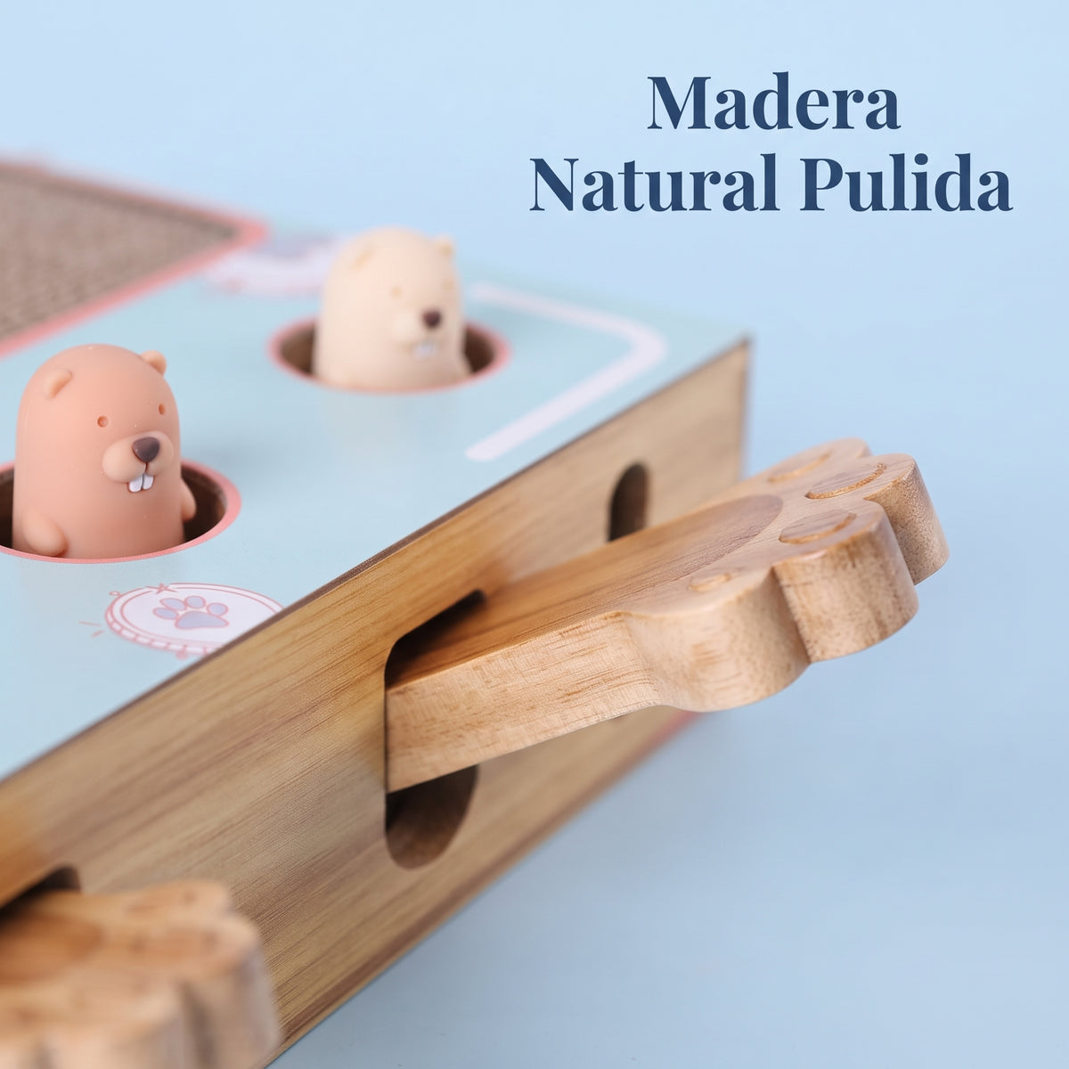 Caja Interactiva 3 en 1 para Gatos | Rascador y Juego de Caza en Madera