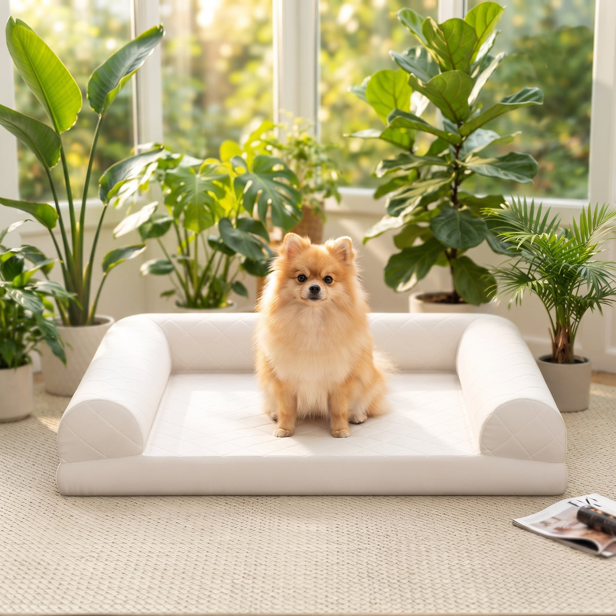 Cama Ortopédica Para Perros Cesta Para Perros Con Almohada En 3 Lados, Funda Extraíble Y Lavable Base Antideslizante 90 X 69 X 18 Cm Beige