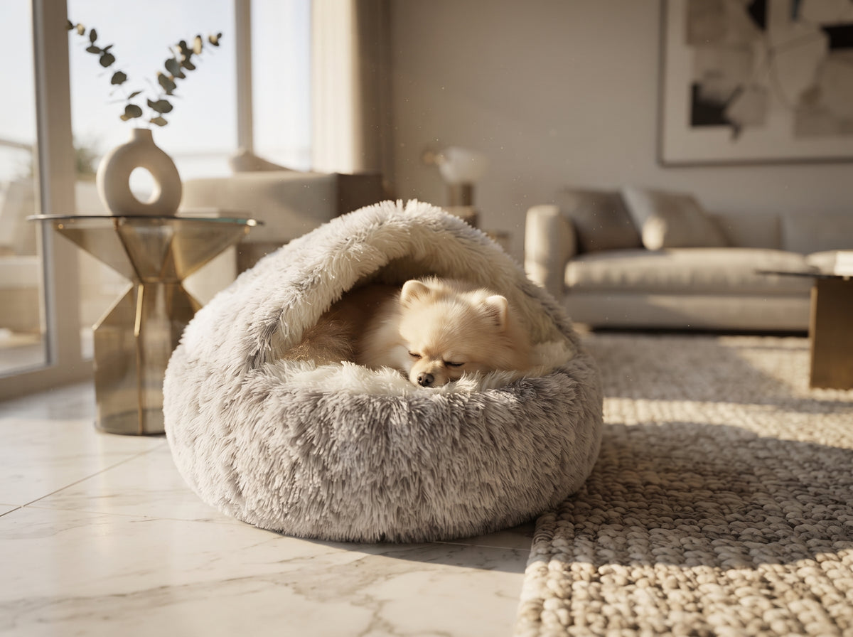 Cama Cueva 2 en 1 de Felpa Suave y Térmica para Gatos y Perros Pequeños – Saco de Dormir Antiansiedad