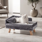 Cama Sofá Elevada para Mascotas con Cojín, Almohada y Patas de Madera