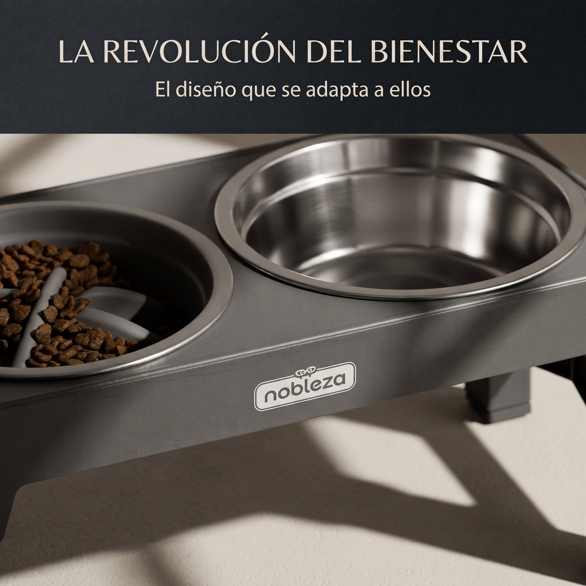 Comedero Elevado Regulable para Perros (5 Alturas) – Estación 3 en 1 con Plato Antivoracidad, Bebedero Antigoteo y Cuenco de Acero Inoxidable