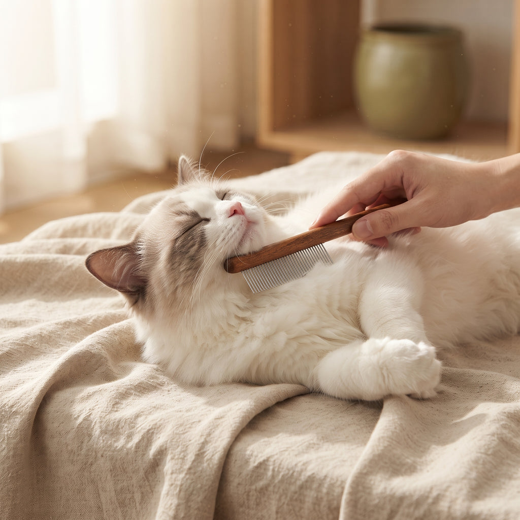 Peine de Acero Inoxidable con Mango de Madera para Mascotas