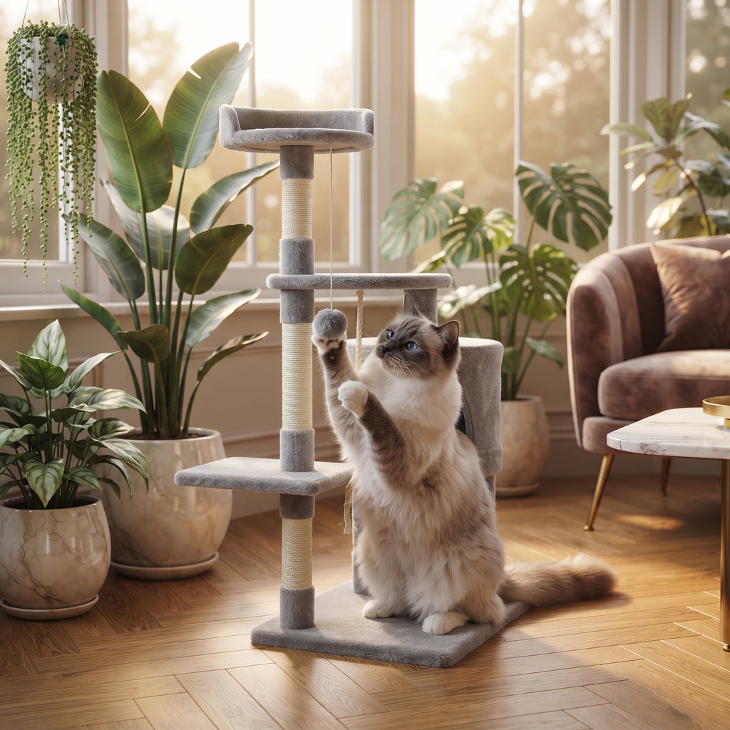 Árbol Rascador Multinivel para Gatos – Torre de Actividades con Cuevas, Hamaca, Escalera de Sisal y Miradores Acolchados