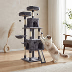 Árbol Rascador Multinivel para Gatos – Torre de Actividades con Cuevas, Hamaca, Escalera de Sisal y Miradores Acolchados