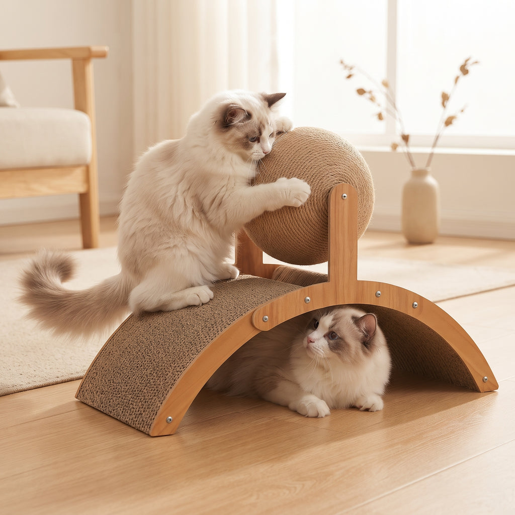 Rascador Giratorio de Sisal y Madera para Gatos | Diseño Estético 2 en 1