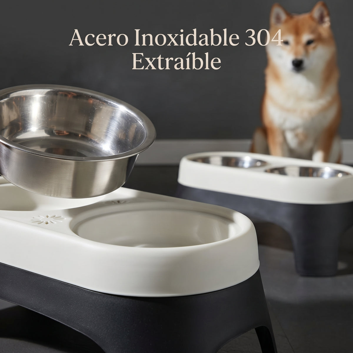 Comedero Doble Elevado de Acero Inoxidable para Perros y Gatos