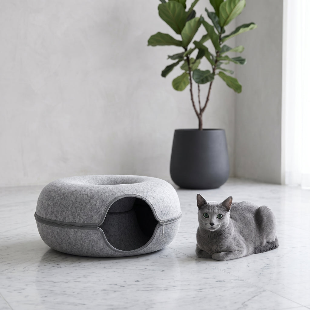 Túnel Cama en Forma de Donut para Gatos - Juguete Interactivo 2 en 1