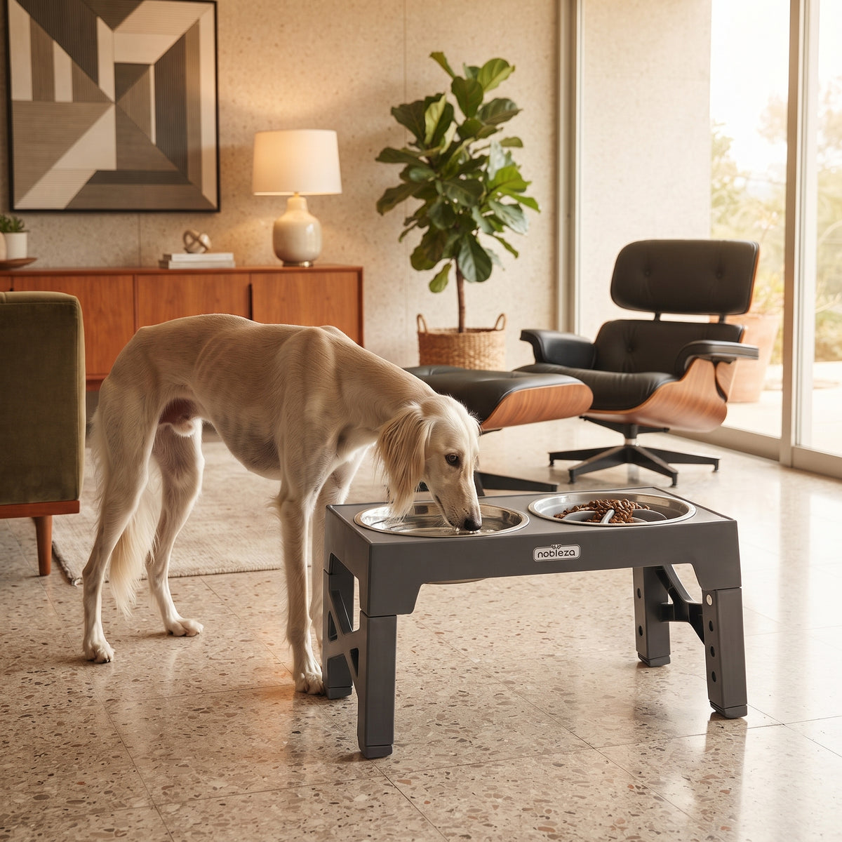 Comedero Elevado Regulable para Perros (5 Alturas) – Estación 3 en 1 con Plato Antivoracidad, Bebedero Antigoteo y Cuenco de Acero Inoxidable