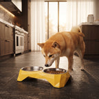 Comedero Doble Elevado para Perros y Gatos – Soporte Ergonómico Geométrico con Cuencos de Acero Inoxidable Extraíbles y Base Antideslizante