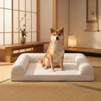 Cama Ortopédica Para Perros Cesta Para Perros Con Almohada En 3 Lados, Funda Extraíble Y Lavable Base Antideslizante 90 X 69 X 18 Cm Beige