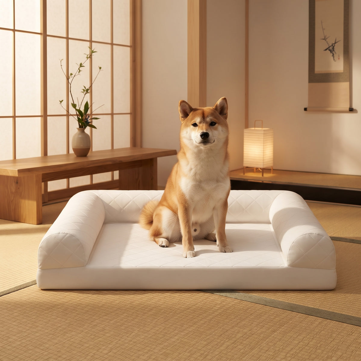 Cama Ortopédica Para Perros Cesta Para Perros Con Almohada En 3 Lados, Funda Extraíble Y Lavable Base Antideslizante 90 X 69 X 18 Cm Beige