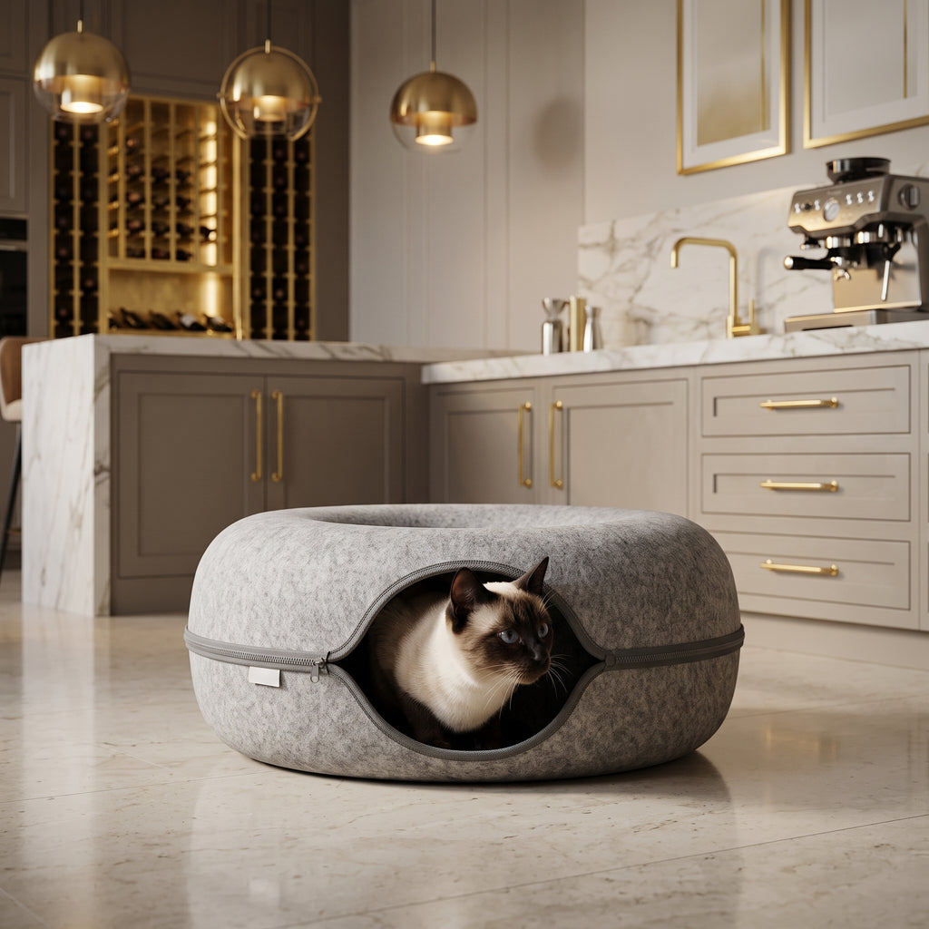 Túnel Cama en Forma de Donut para Gatos - Juguete Interactivo 2 en 1