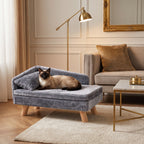 Cama Sofá Elevada para Mascotas con Cojín, Almohada y Patas de Madera