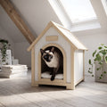 Caseta de Madera Maciza para Perros Pequeños y Gatos – Casa Refugio de Interior y Exterior con Tejado a Dos Aguas