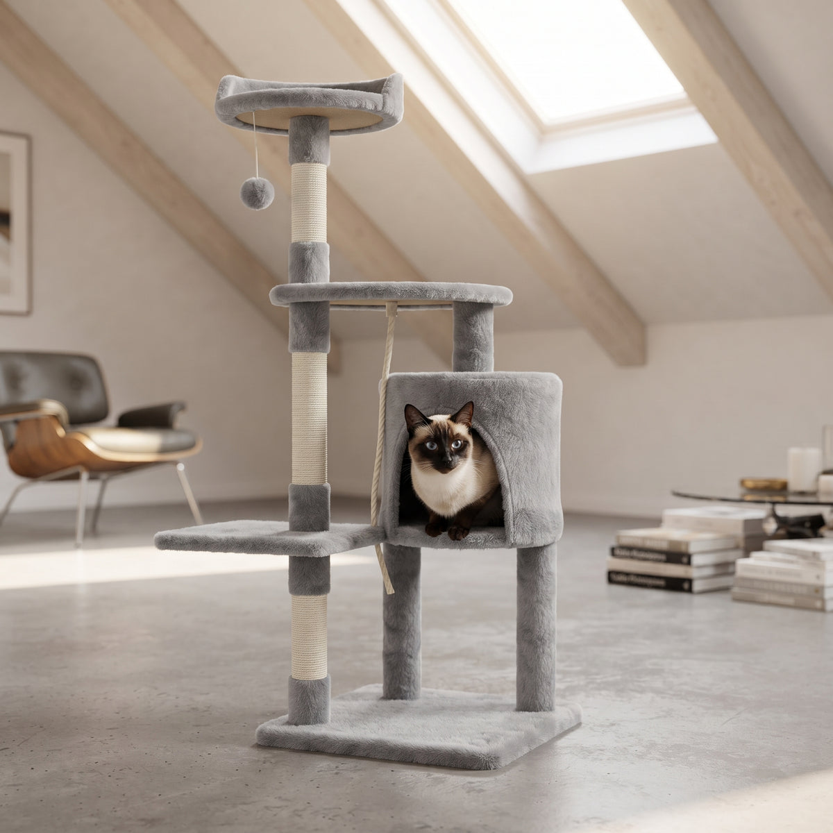 Árbol Rascador Multinivel para Gatos – Torre de Actividades con Cuevas, Hamaca, Escalera de Sisal y Miradores Acolchados