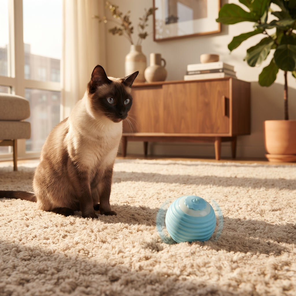 Pelota Interactiva Inteligente para Gatos – Juguete Rodante Automático con Sensor de Obstáculos y Recarga USB