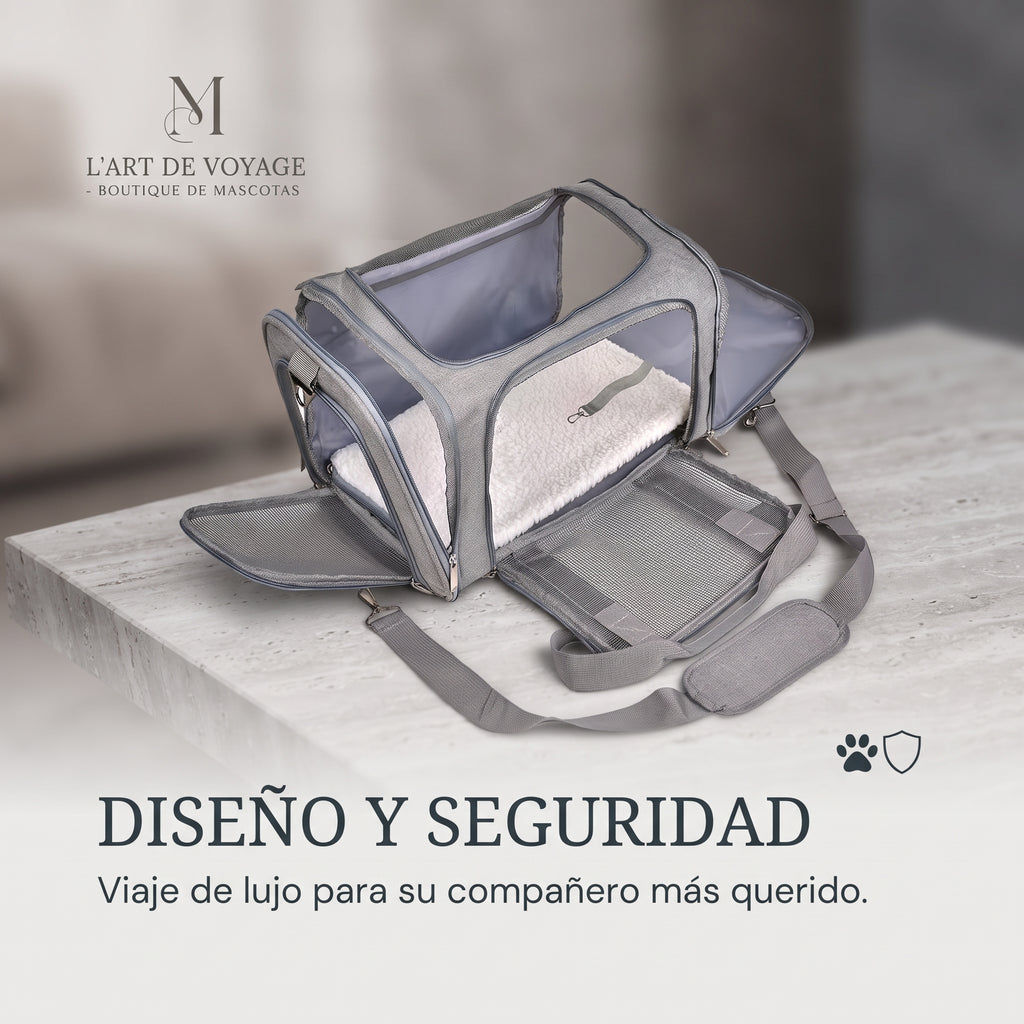 Bolsa de Transporte Homologada para Mascotas – Transportín Transpirable para Perros y Gatos (Cabina de Avión, Tren y Coche)