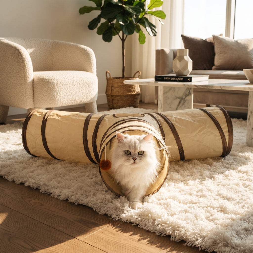 Túnel de Juego Plegable e Interactivo para Gatos – Refugio de Entretenimiento con Pelota Colgante