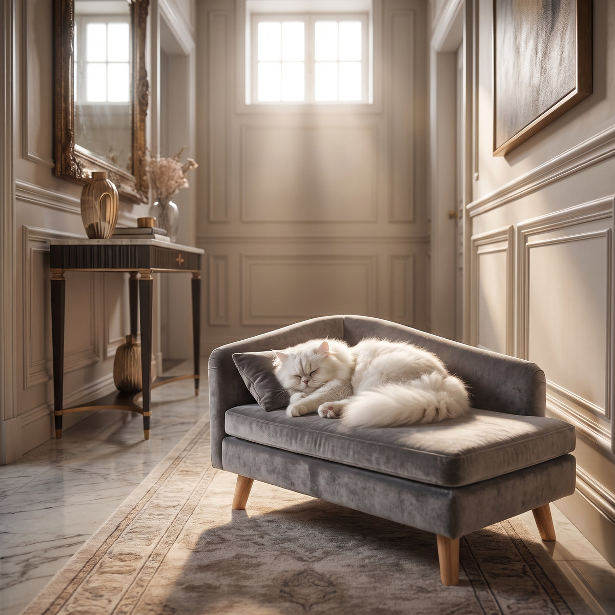 Cama Sofá Elevada para Mascotas con Cojín, Almohada y Patas de Madera