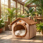 Casita Cueva Térmica 2 en 1 para Perros Pequeños y Gatos – Cama Nido Plegable y Lavable de Felpa