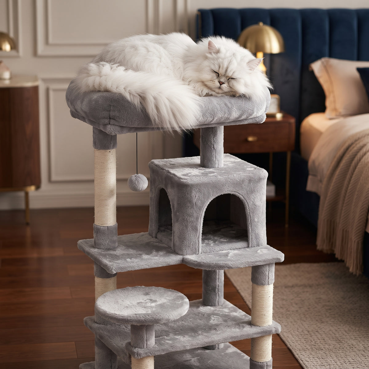 Árbol Rascador Multinivel para Gatos – Torre de Actividades con Cuevas, Hamaca, Escalera de Sisal y Miradores Acolchados