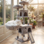 Árbol Rascador Multinivel para Gatos – Torre de Actividades con Cuevas, Hamaca, Escalera de Sisal y Miradores Acolchados