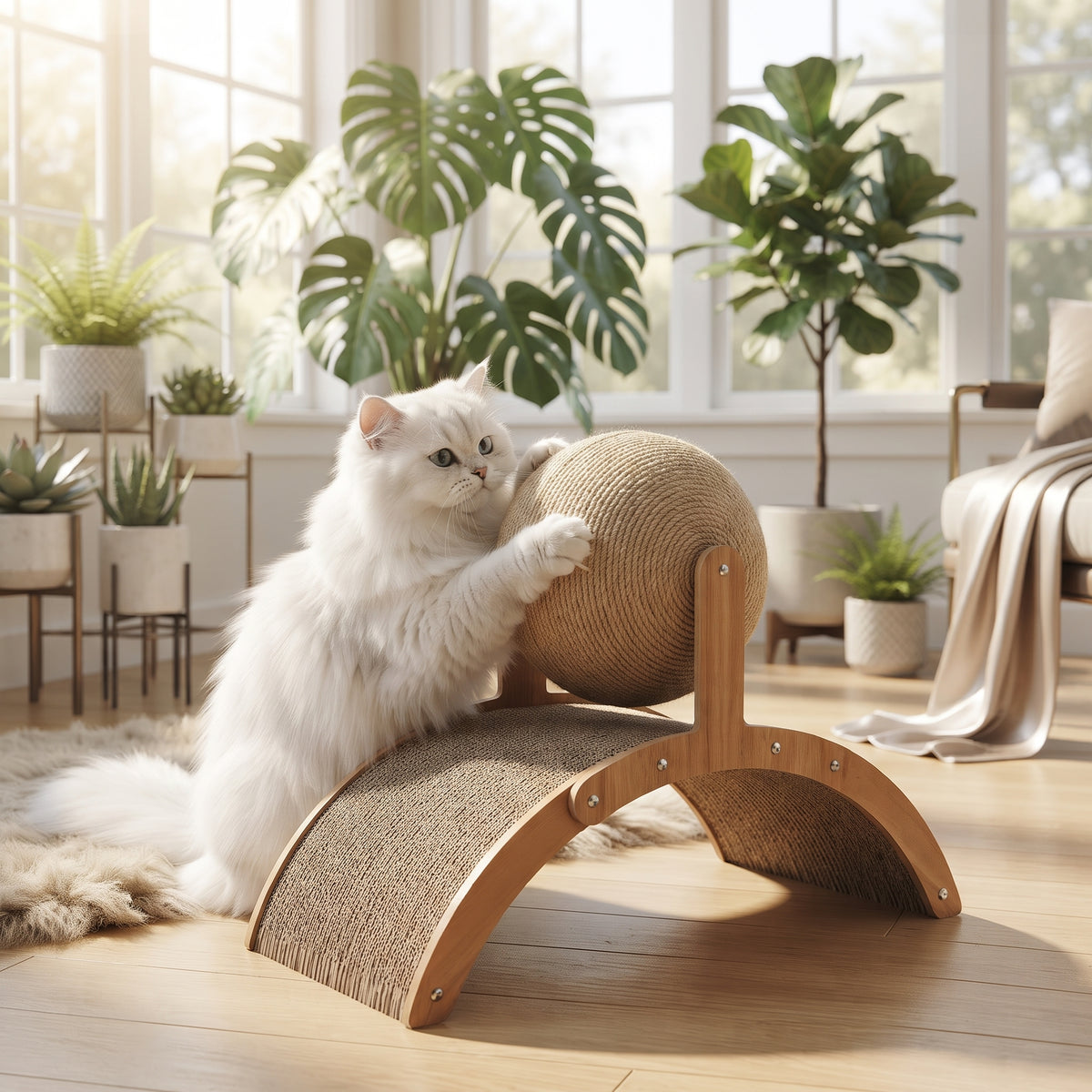 Rascador Giratorio de Sisal y Madera para Gatos | Diseño Estético 2 en 1