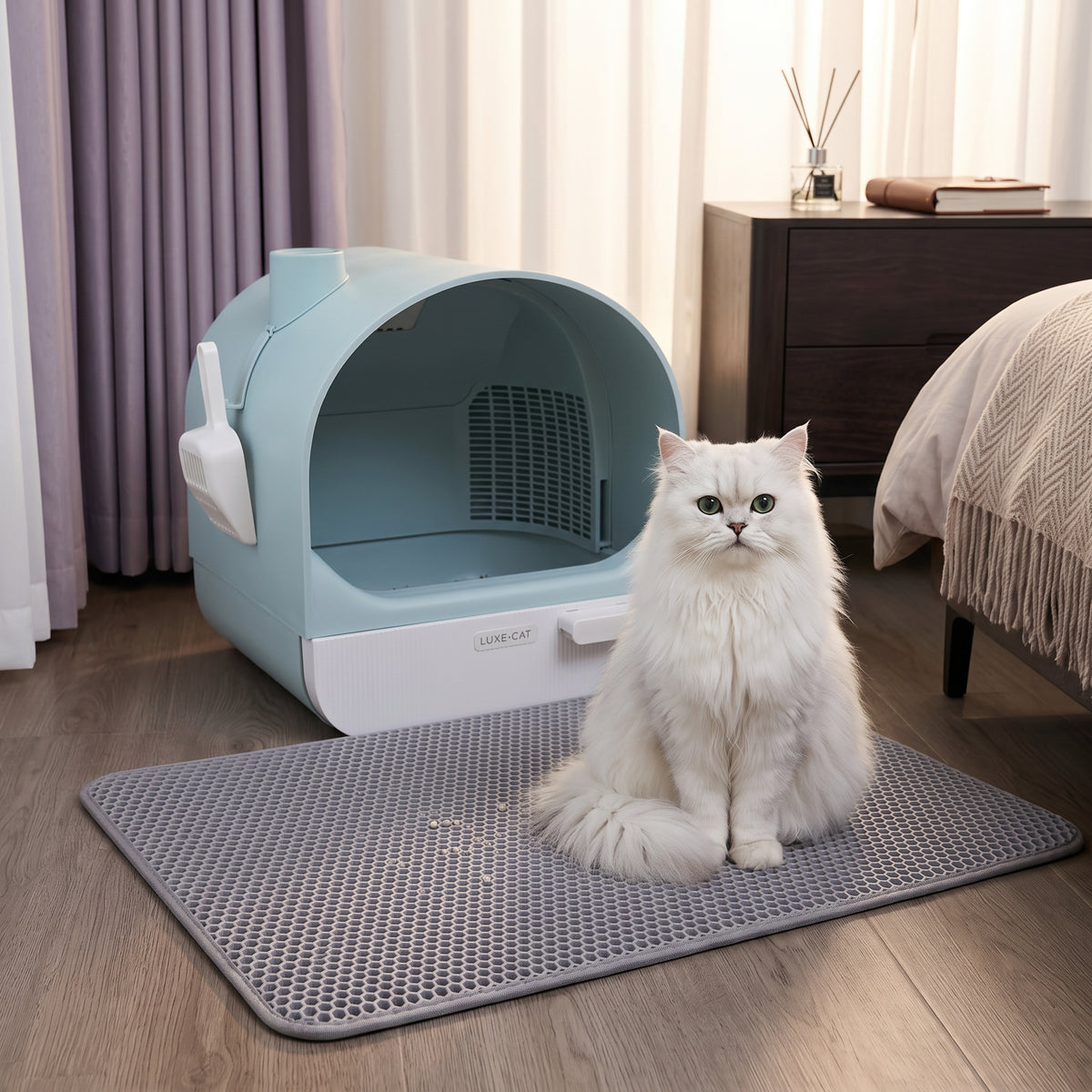 Alfombrilla para Arena de Gatos de Doble Capa EVA (55x75 cm) | Mat Atrapa-Arena Impermeable y Lavable