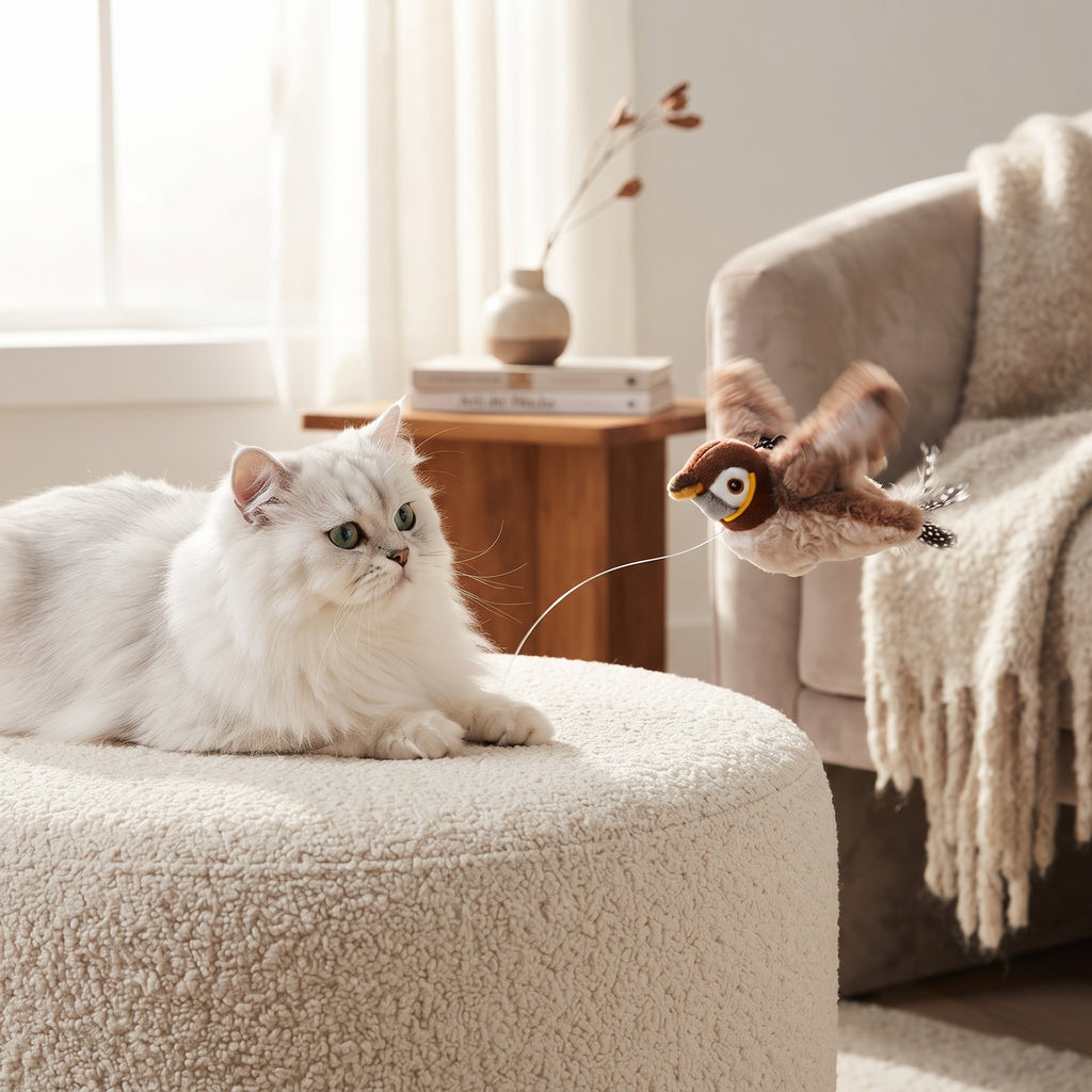 Pájaro Aleteador Interactivo con Catnip y Sonido para Gatos – Recargable por USB
