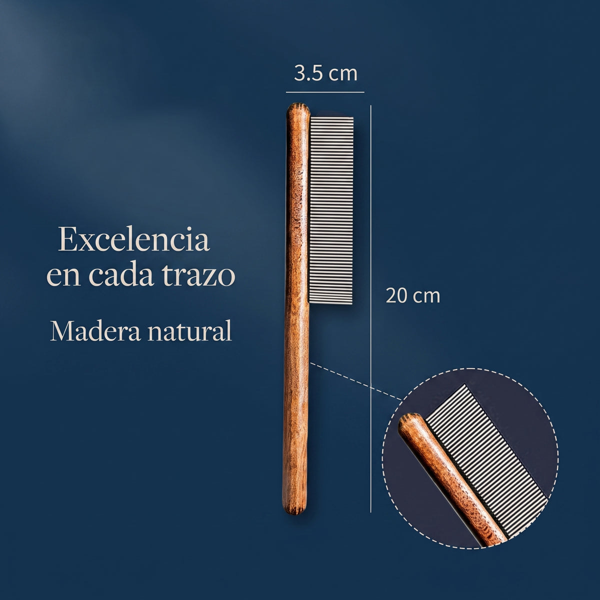 Peine de Acero Inoxidable con Mango de Madera para Mascotas