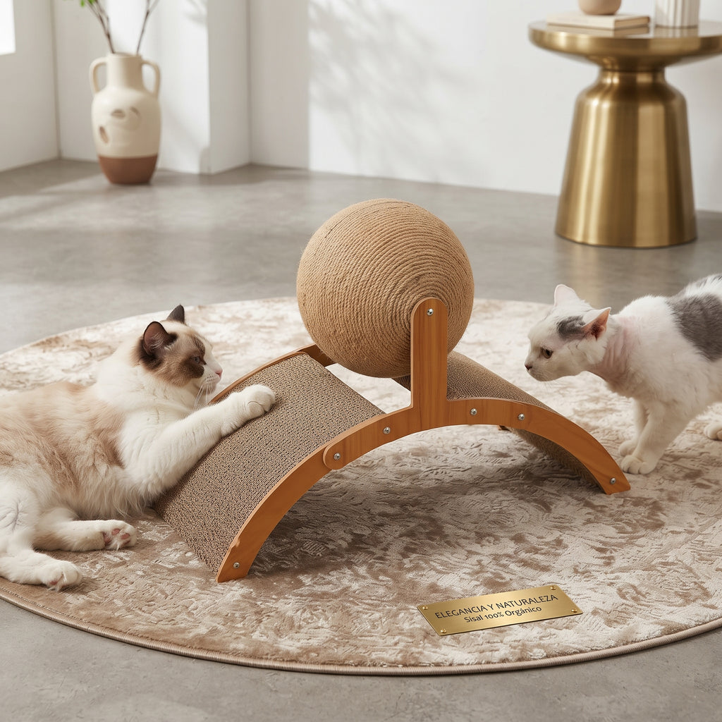 Rascador Giratorio de Sisal y Madera para Gatos | Diseño Estético 2 en 1