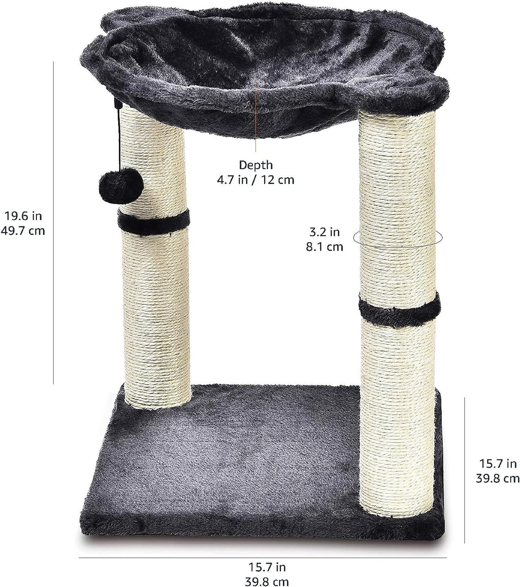 Amazon Basics Torre En Árbol Con Cerramiento, Hamaca, Cama Y Poste Rascador Para Gatos, 40,6X50,8X40,6 Cm, Gris