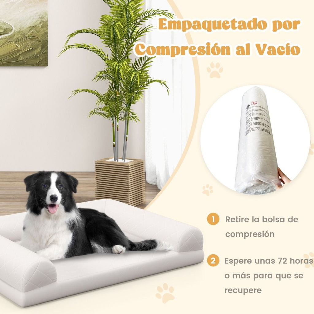 Cama Ortopédica Para Perros Cesta Para Perros Con Almohada En 3 Lados Funda Extraíble Y Lavable Base Antideslizante 90 X 69 X 18 Cm Beige