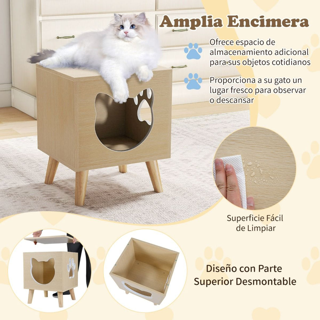 Recinto Para Bandeja De Arena De Gatos Mueble Moderno Para Baño De Gatitos Con Tapa Desmontable Agujero Y Ventana Para Gatos Patas Natural