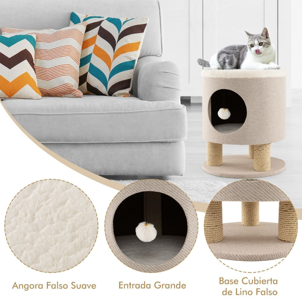 Casa Para Gatos Otomana Taburete Con Condominio Poste Rascador Y Bola De Felpa 40 X 40 X 47 Cm