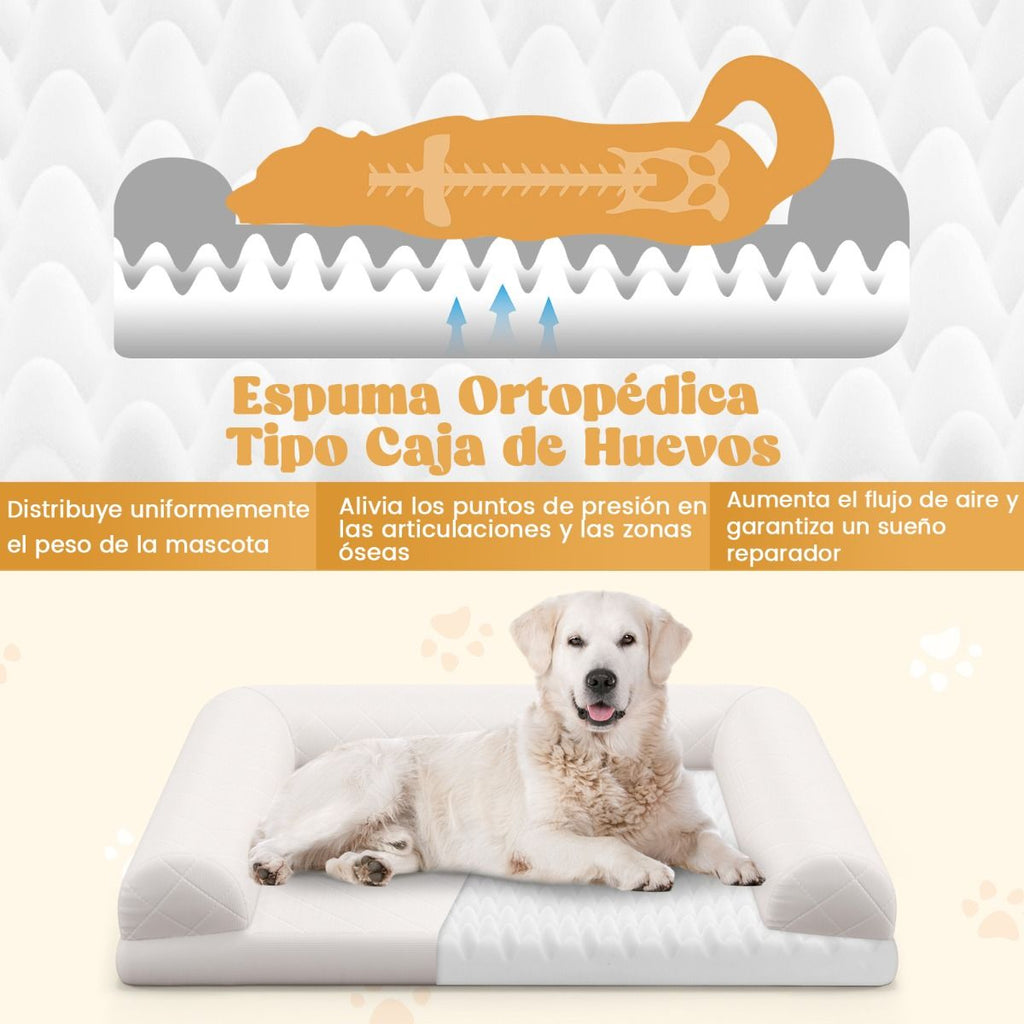 Cama Ortopédica Para Perros Cesta Para Perros Con Almohada En 3 Lados Funda Extraíble Y Lavable Base Antideslizante 90 X 69 X 18 Cm Beige