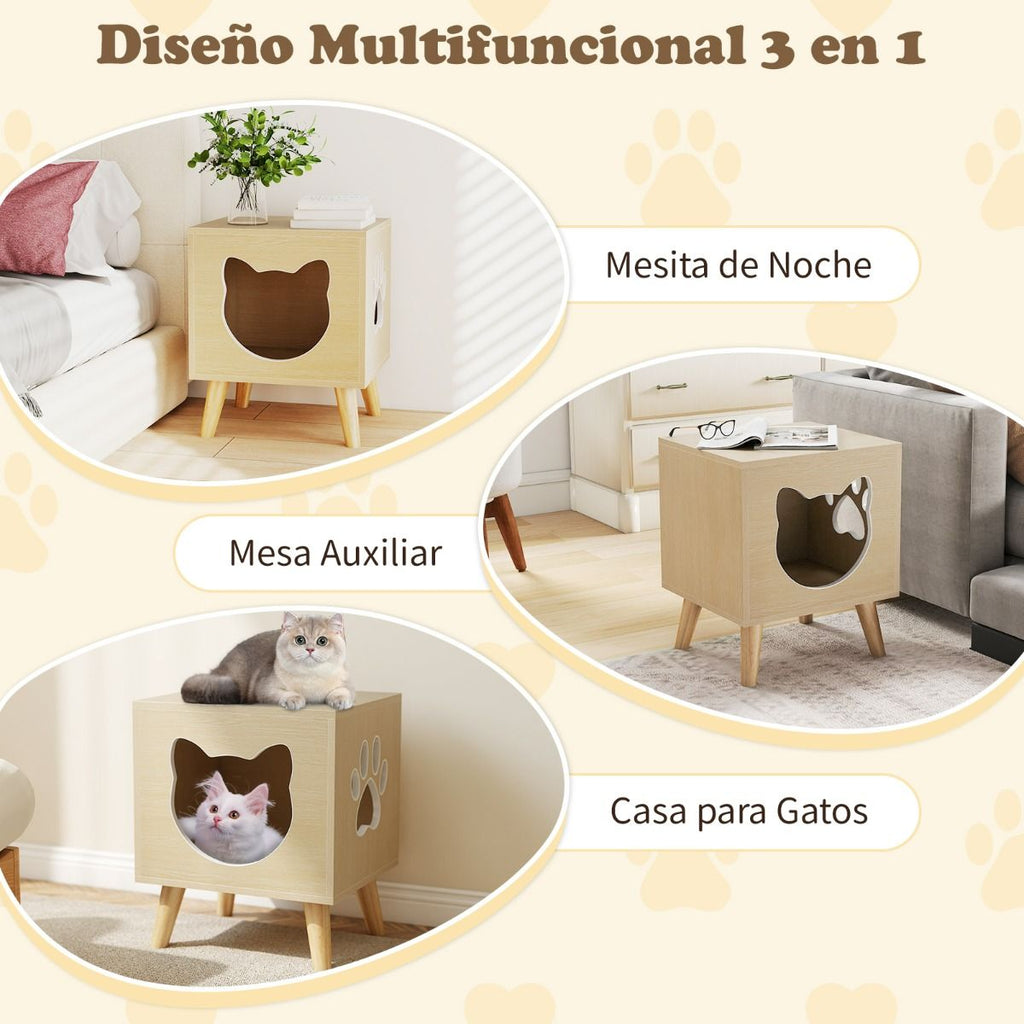 Recinto Para Bandeja De Arena De Gatos Mueble Moderno Para Baño De Gatitos Con Tapa Desmontable Agujero Y Ventana Para Gatos Patas Natural