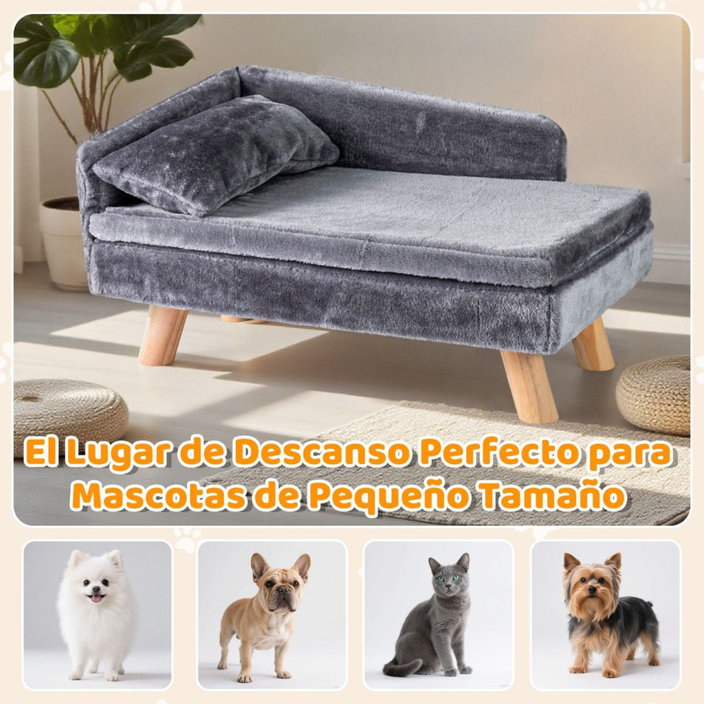 Cama Sofá Elevada Para Mascotas Con Cojín Y Almohada Removibles Patas De Madera Y Respaldo Alto 71 X 43 X 40 Cm Gris Oscuro