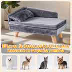 Cama Sofá Elevada Para Mascotas Con Cojín Y Almohada Removibles Patas De Madera Y Respaldo Alto 71 X 43 X 40 Cm Gris Oscuro