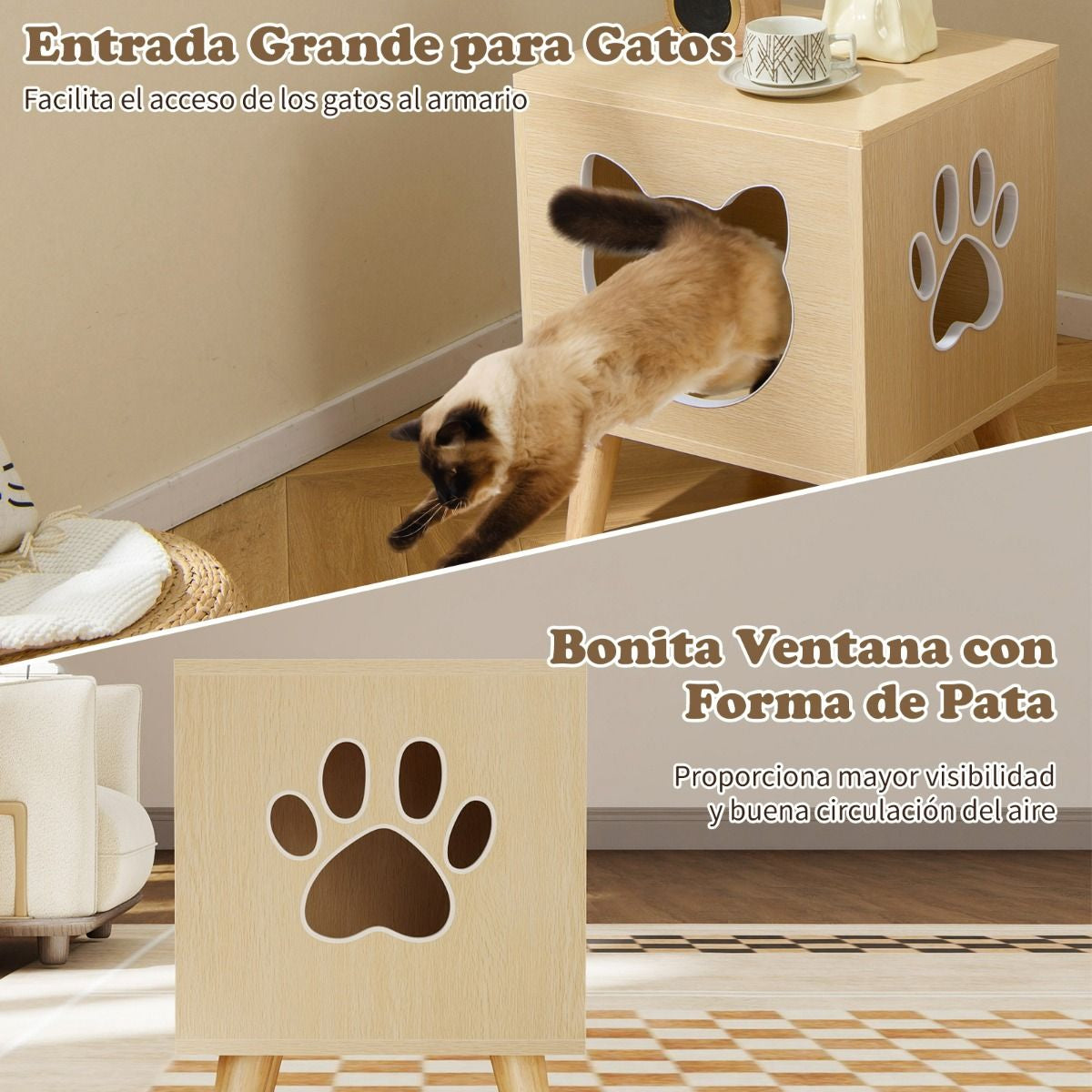Recinto Para Bandeja De Arena De Gatos Mueble Moderno Para Baño De Gatitos Con Tapa Desmontable Agujero Y Ventana Para Gatos Patas Natural