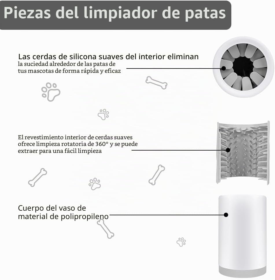 Limpiador Patas Perro, Lava Patas Con Toalla, Blanco Grisáceo