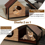 Casa De Madera Para Gatos De Interior Condominio Para Gatitos Con Porche Techo Inclinable Desmontable Y Marco Metálico Villa Marrón