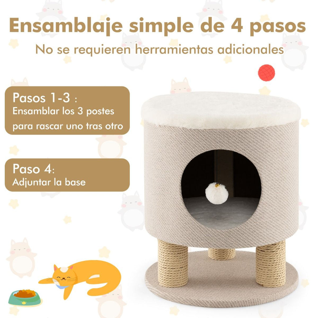 Casa Para Gatos Otomana Taburete Con Condominio Poste Rascador Y Bola De Felpa 40 X 40 X 47 Cm